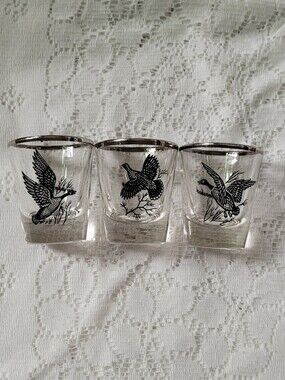 Canada Goose Grouse Canvasback Duck Clear Shotglasses with Silver Rim - Set of 3